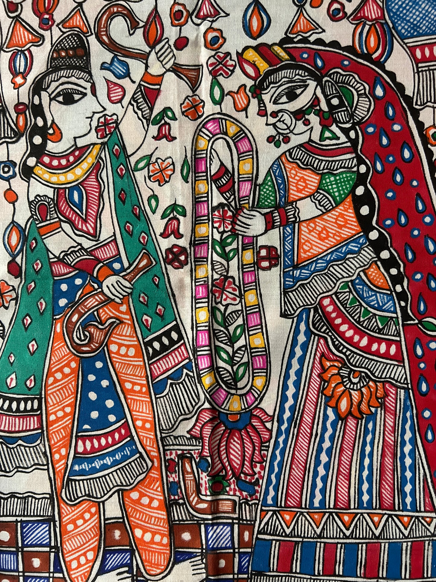 Handmade Madhubani Painting of Ram and Sita's Wedding Garland Exchange